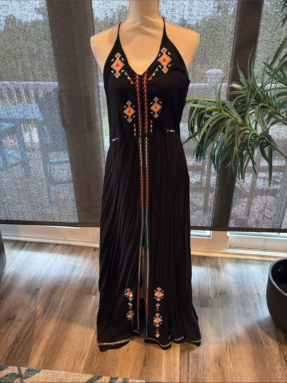 Maxi black embroidered dress